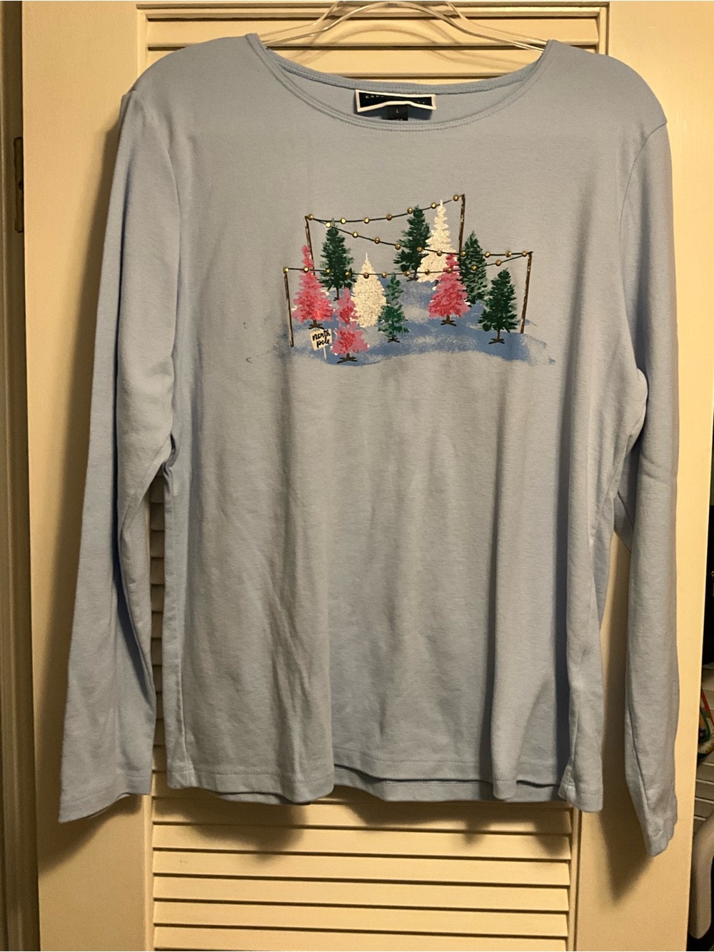 Karen Scott Top Long Sleeves Blue Cotton Blend Christmas Size large